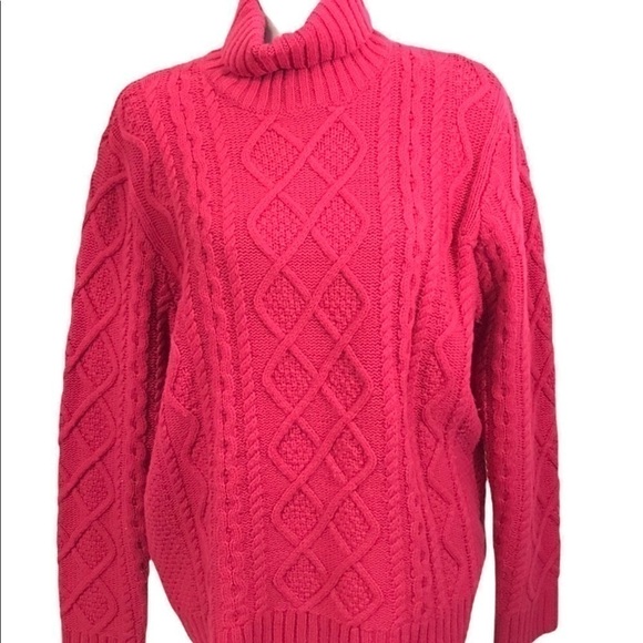 Woolovers Women’s XL Raspberry Pink Cable Fisherman Turtleneck Sweater. - Picture 2 of 8